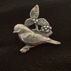 Birds and Blooms pewter color metal bird pin for bird lovers
